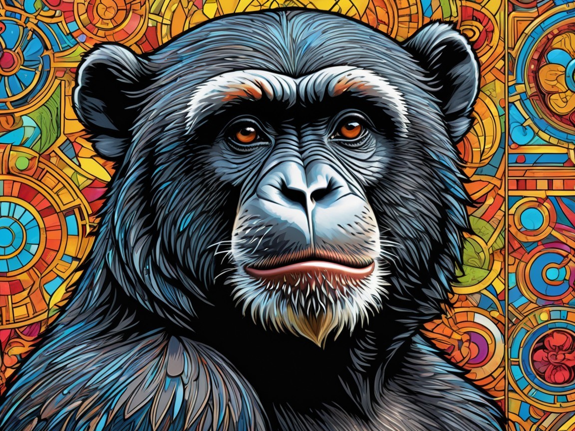Illustration of a chimpanzee with vibrant background