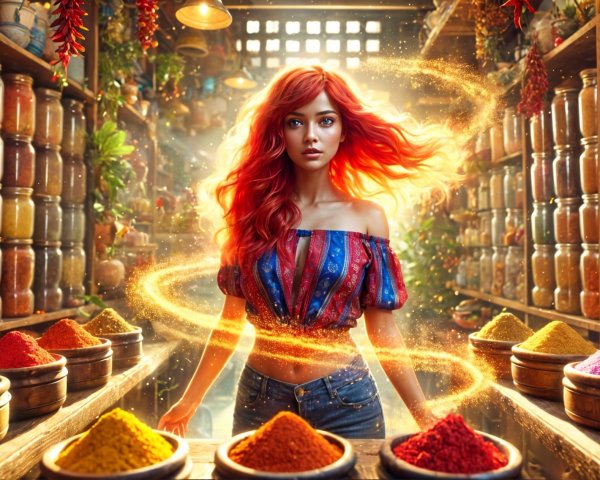 Vibrant Spice Market with Confident Woman and Colors