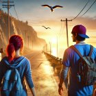 Coastal Road Sunset with Friends and Vintage Van