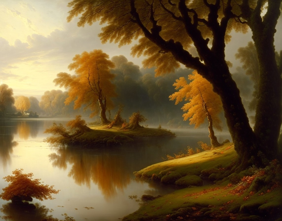 Tranquil Lake Surrounded by Vibrant Autumn Trees