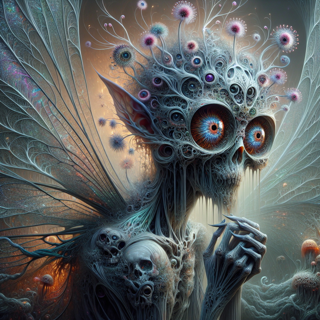 Surreal Ethereal Creature with Translucent Wings and Flora