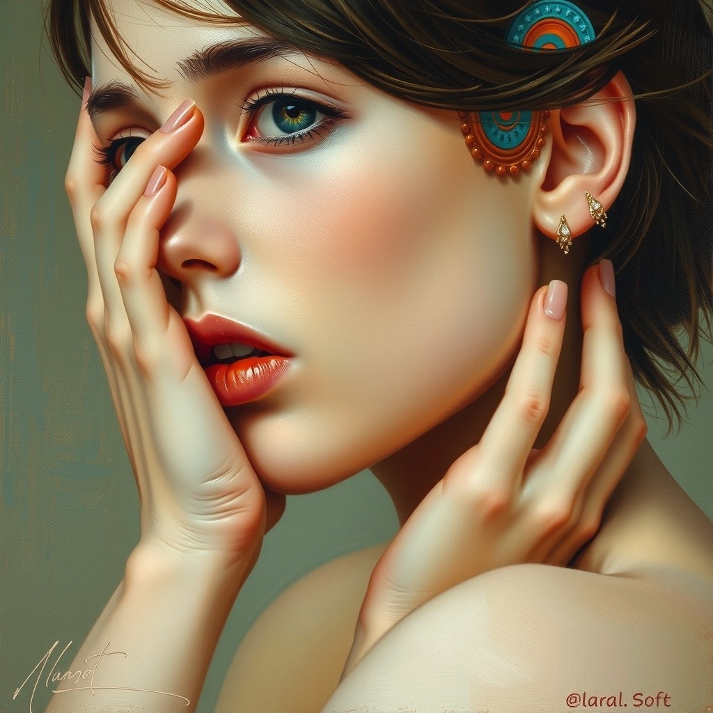 Close-up Portrait of a Young Woman with Blue Eyes