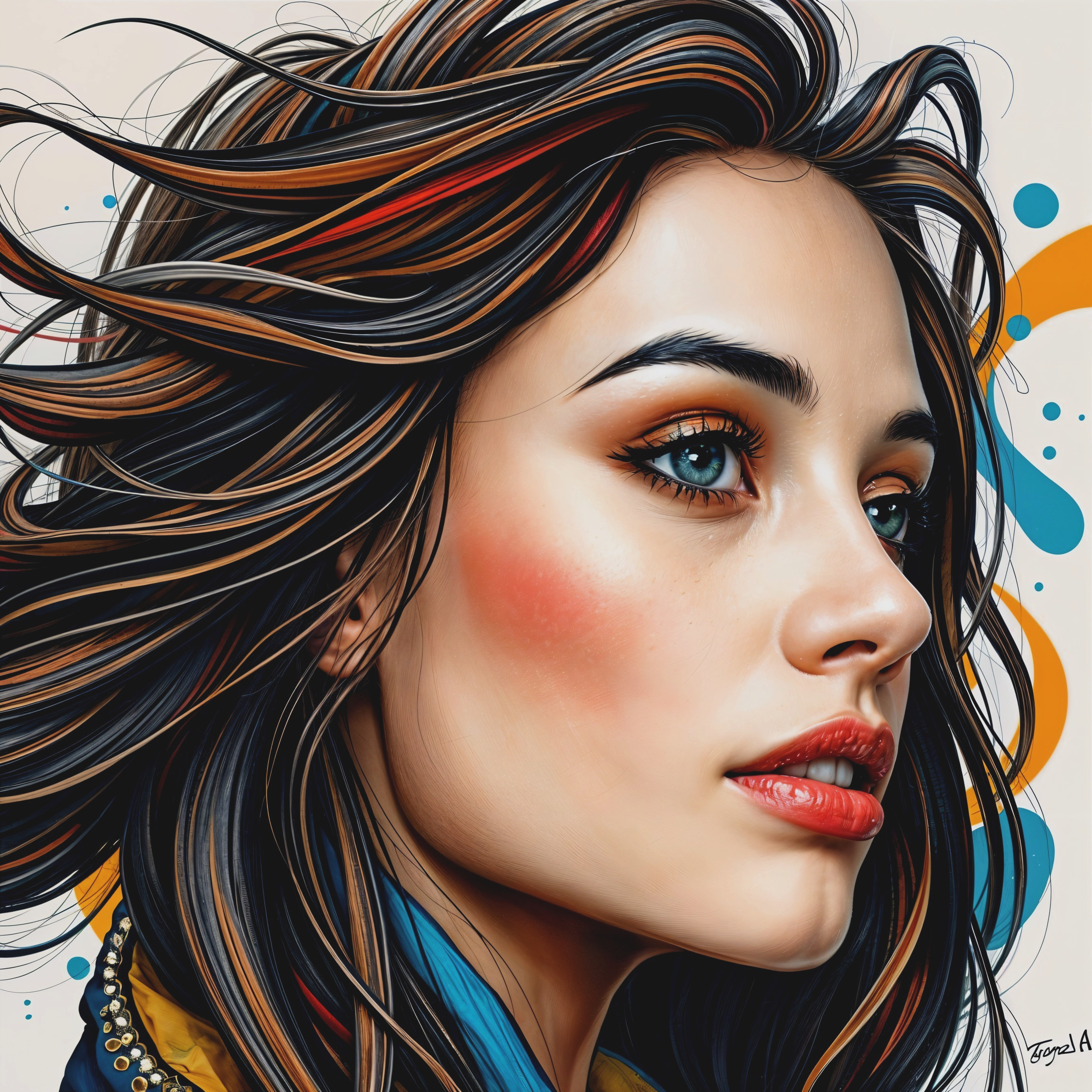 Portrait of a Woman with Colorful Hair and Blue Eyes