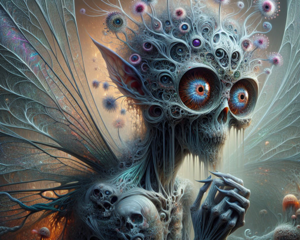 Surreal Ethereal Creature with Translucent Wings and Flora