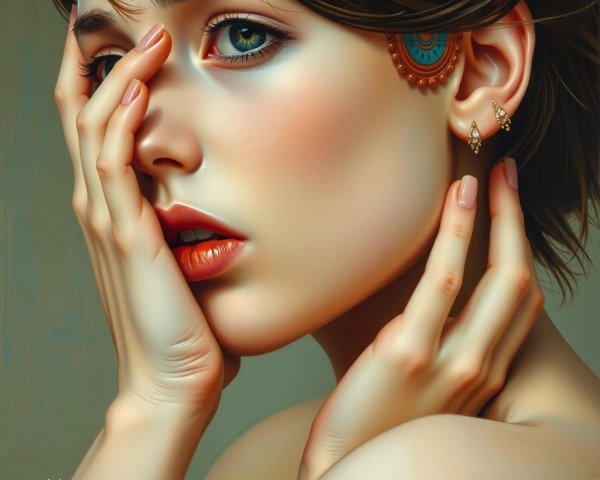 Close-up Portrait of a Young Woman with Blue Eyes