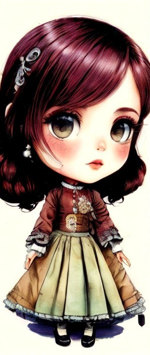 Charming Doll with Expressive Eyes and Historical Outfit