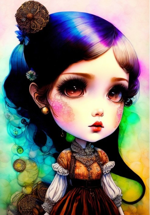 Whimsical Illustration of a Colorful Young Girl