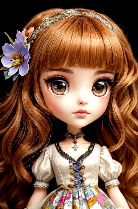 Vintage-Inspired Doll with Floral Dress and Accessories