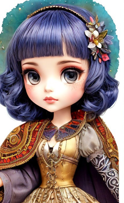 Porcelain Doll with Vintage Fantasy Dress and Headpiece