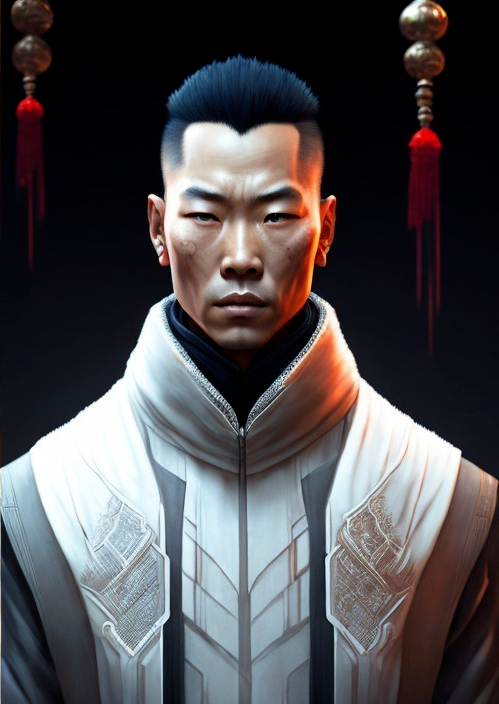 Portrait of a Solemn Man in Modern White Garment