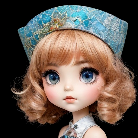 Elegant Doll with Blue Eyes and Turquoise Headpiece