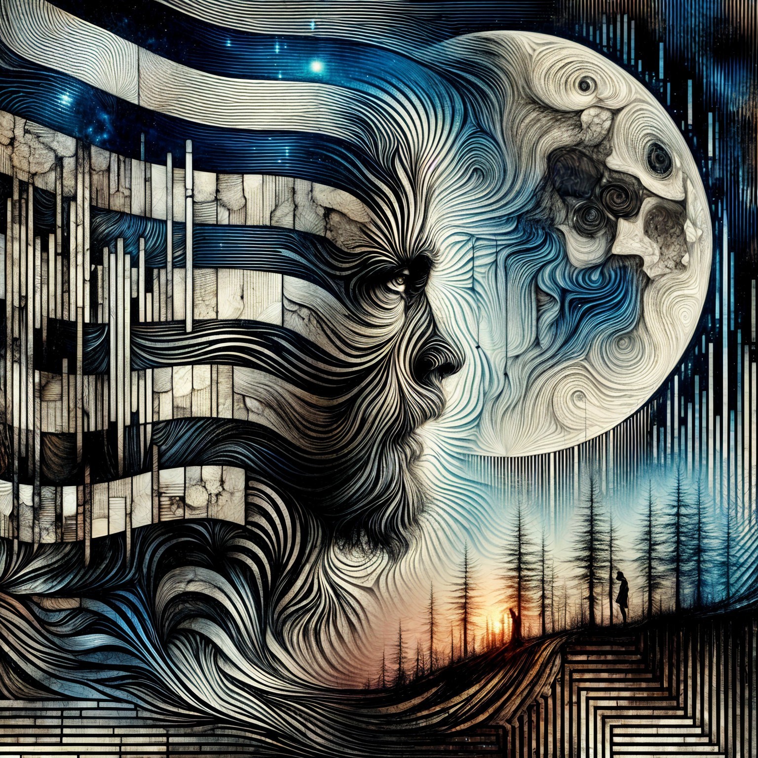 Surreal Abstract Patterns and Landscapes with Moon