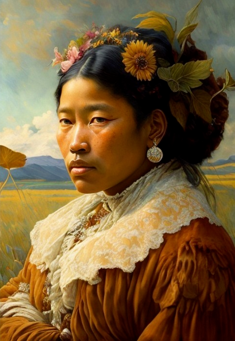 Woman in Floral Hair Against Golden Fields