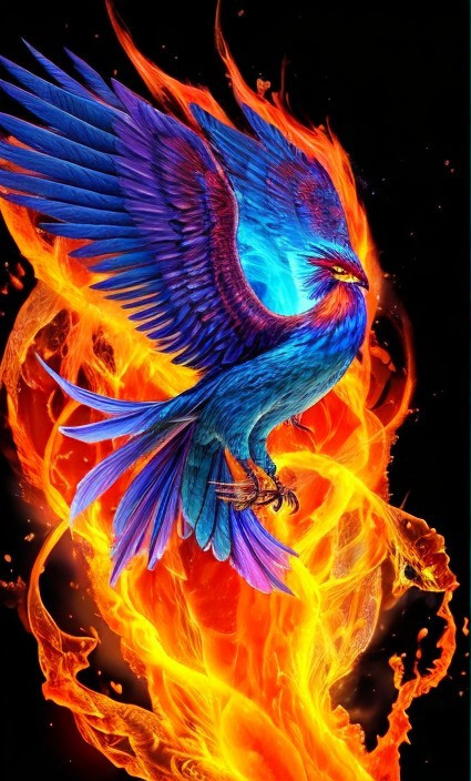 Majestic phoenix soaring through a swirling inferno