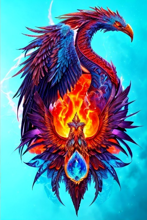 Vibrant Design of Intertwined Mythical Phoenixes