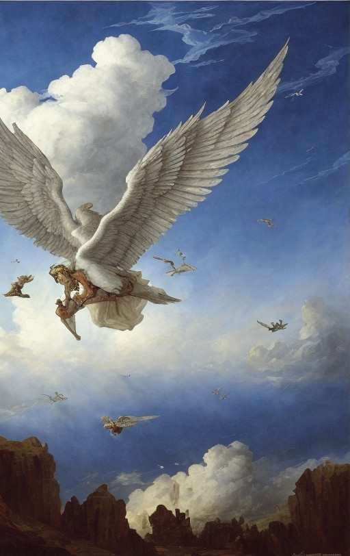 Dramatic Sky with Descending Angel and Rugged Landscape