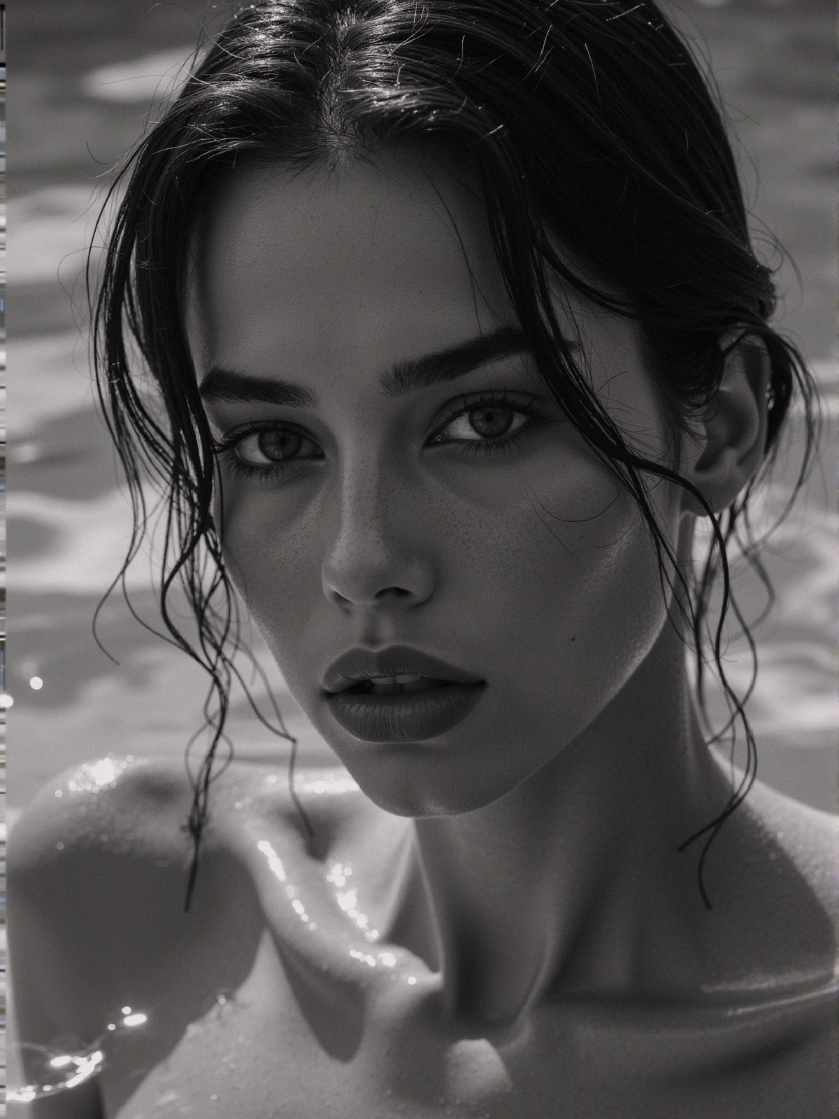 Close-Up Portrait of a Young Woman with Water Glaze