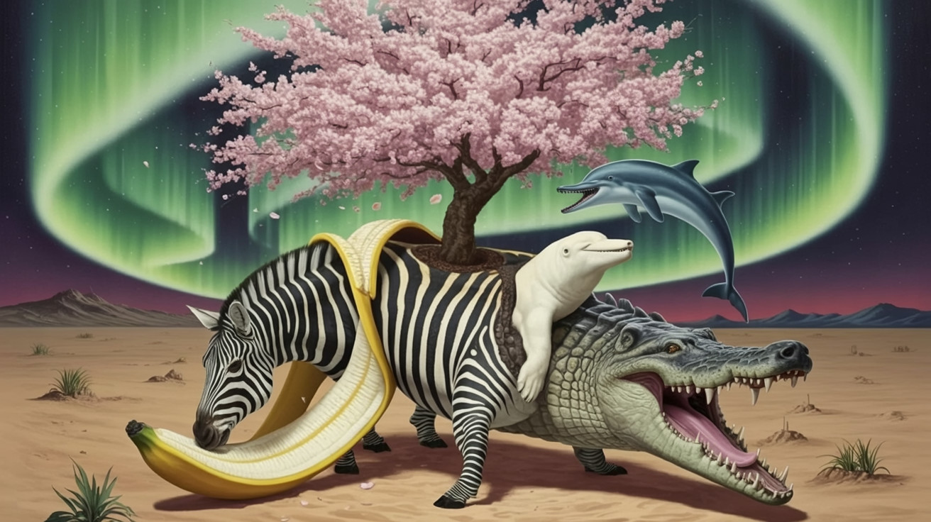 Surreal Landscape with Whimsical Creature Elements