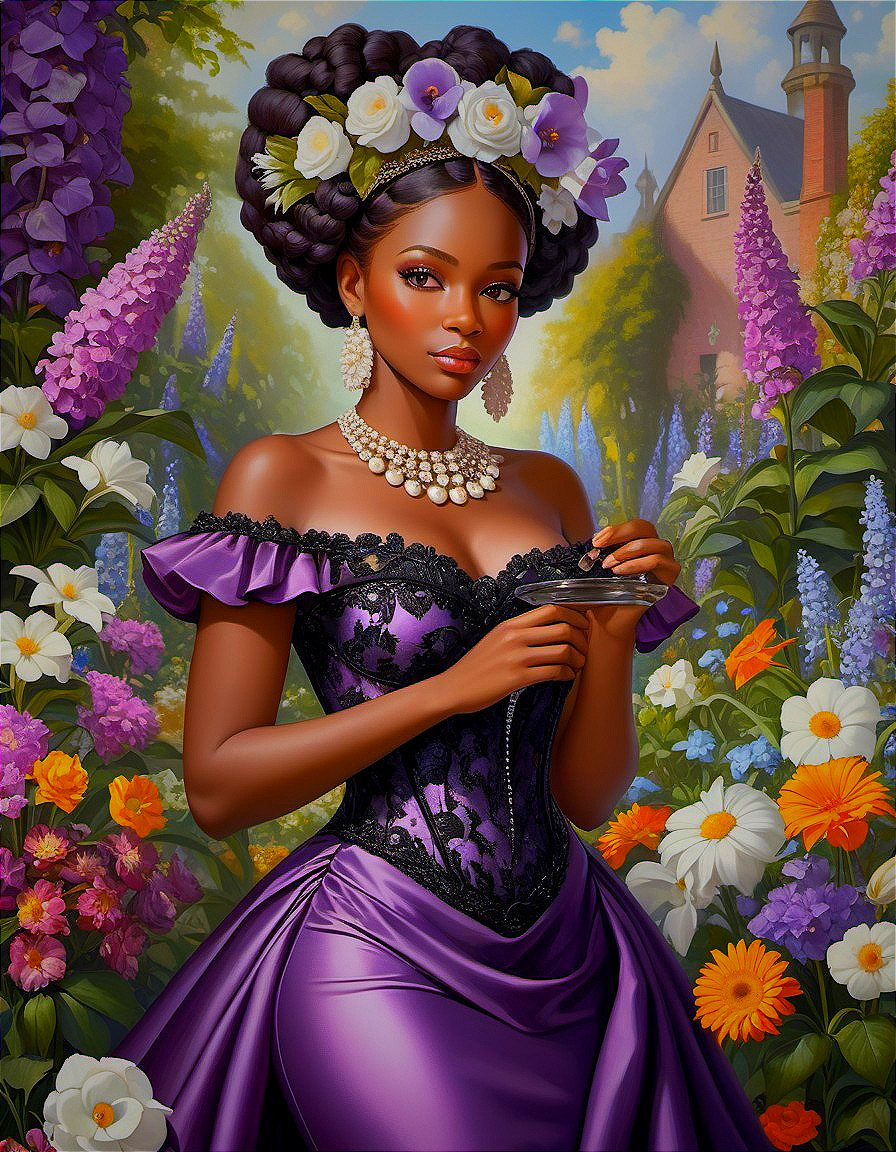 Elegant Woman in Vibrant Flower Garden Setting