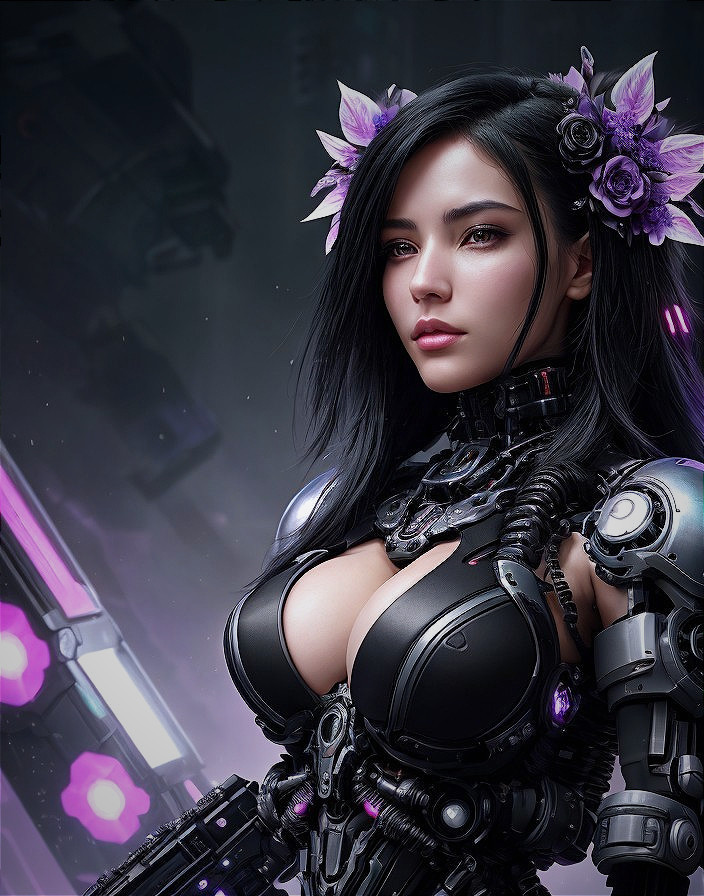 Futuristic Female Android with Nature and Technology Elements