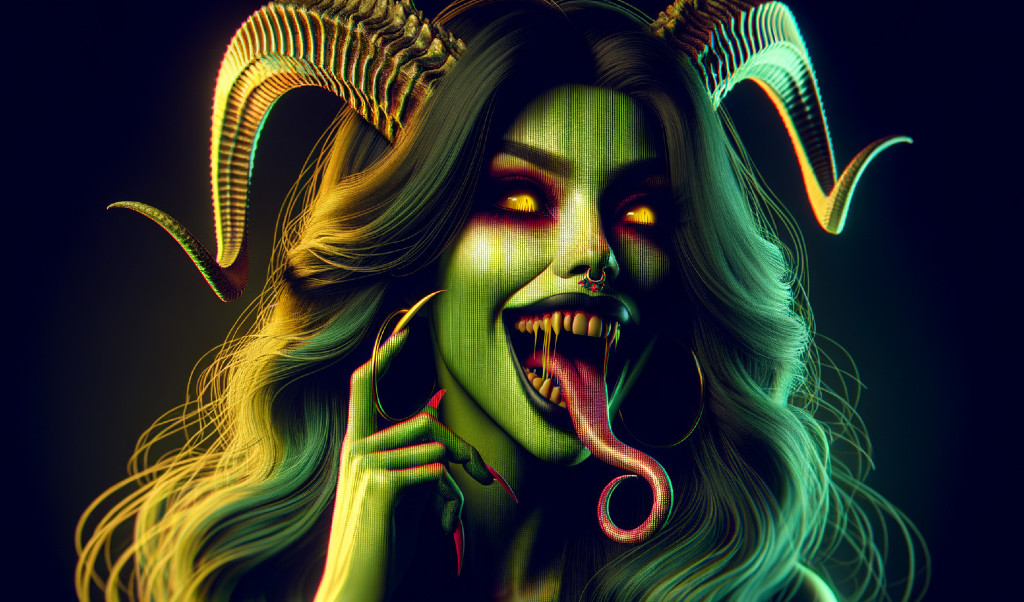 Fantastical Woman with Green Skin and Glowing Features