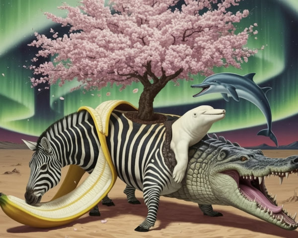 Surreal Landscape with Whimsical Creature Elements