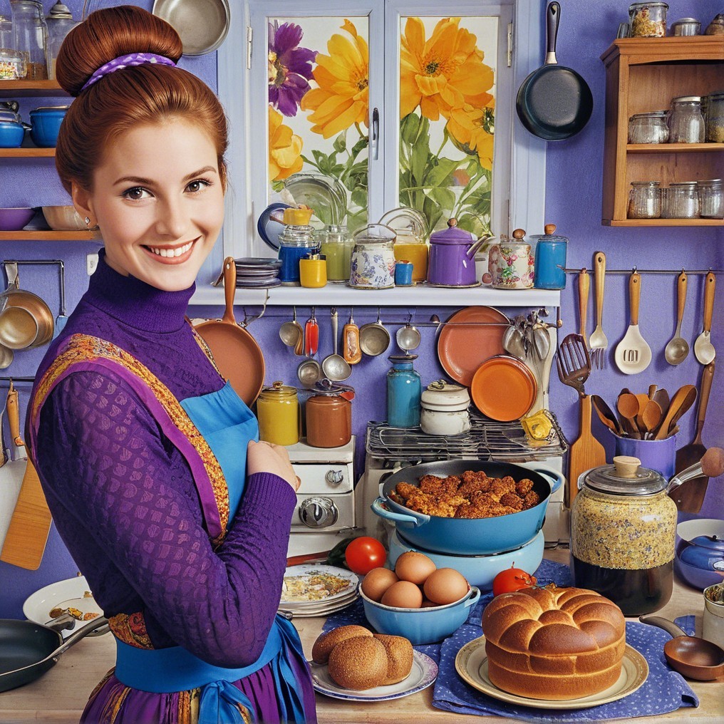 Cheerful Young Woman in Cozy Kitchen Setting