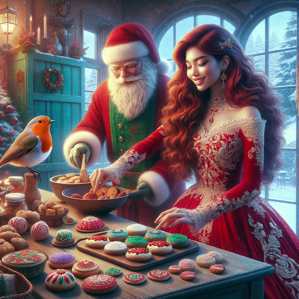 Cozy Holiday Kitchen Scene with Santa Baking Cookies