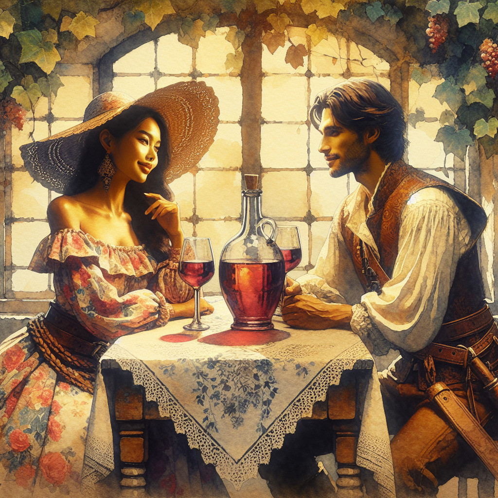 Romantic Moment at a Rustic Vine-Adorned Table