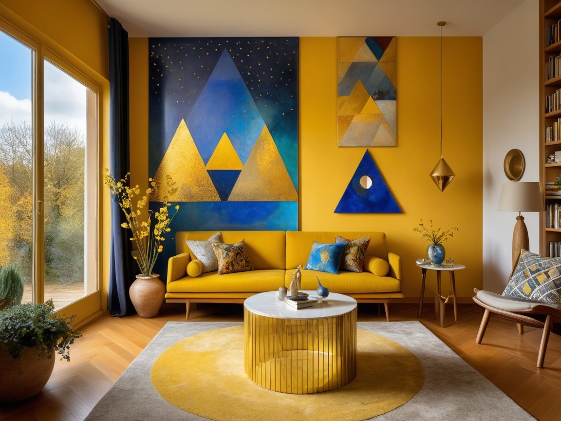 Vibrant Living Room with Yellow Color Scheme and Art