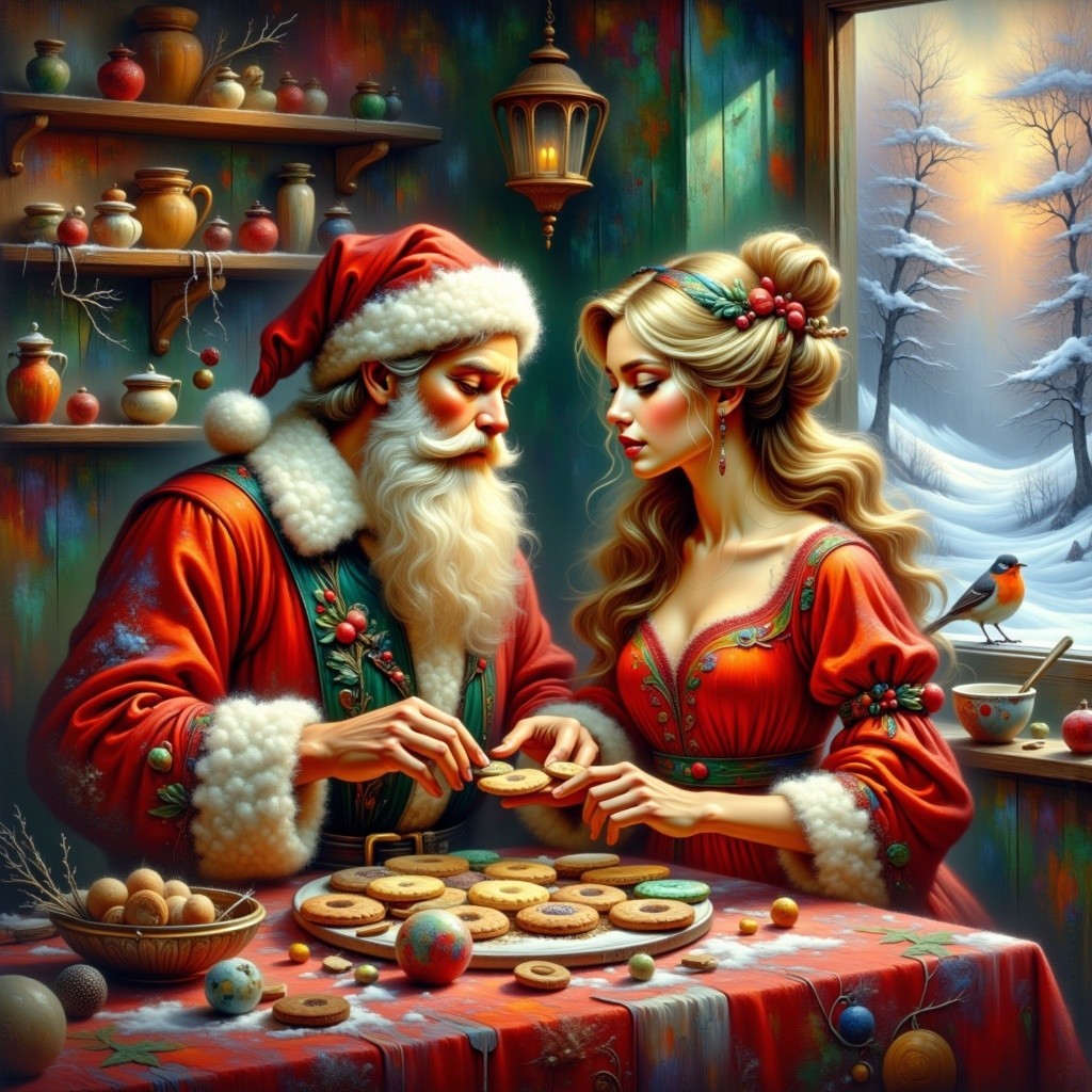 Cozy Cabin Scene of Holiday Cookie Decorating