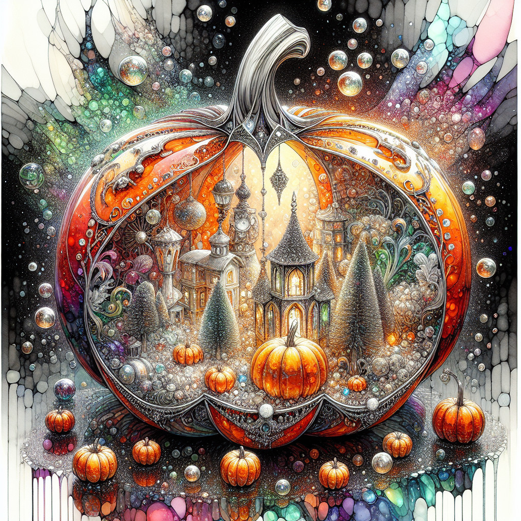 Detailed Pumpkin Scene with Miniature Landscape Elements