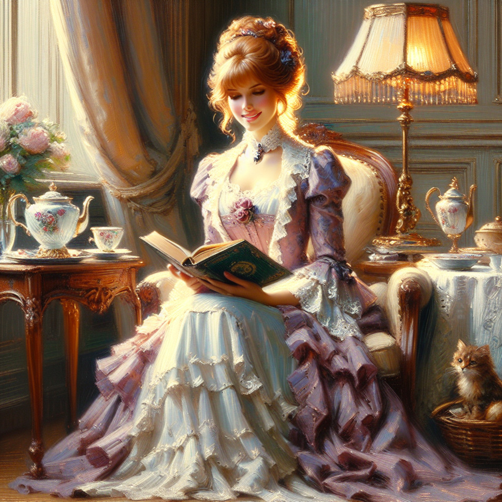 Elegant Vintage Dress in a Decorated Parlor Scene