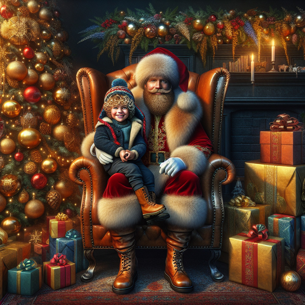 Santa Claus with child in festive holiday setting