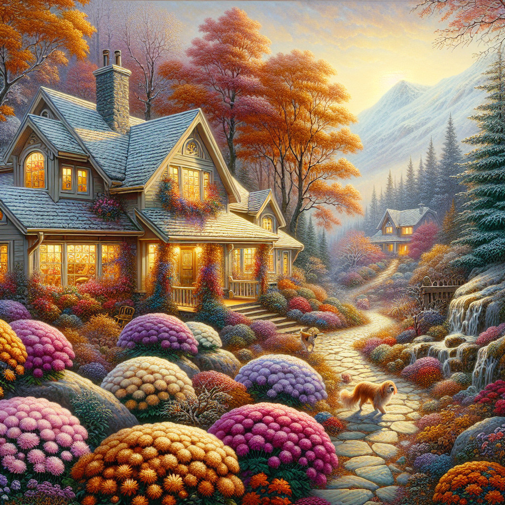 Autumn Cottage Surrounded by Colorful Foliage and Stream