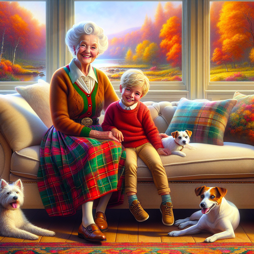 Cozy Living Room with Elderly Woman and Young Boy