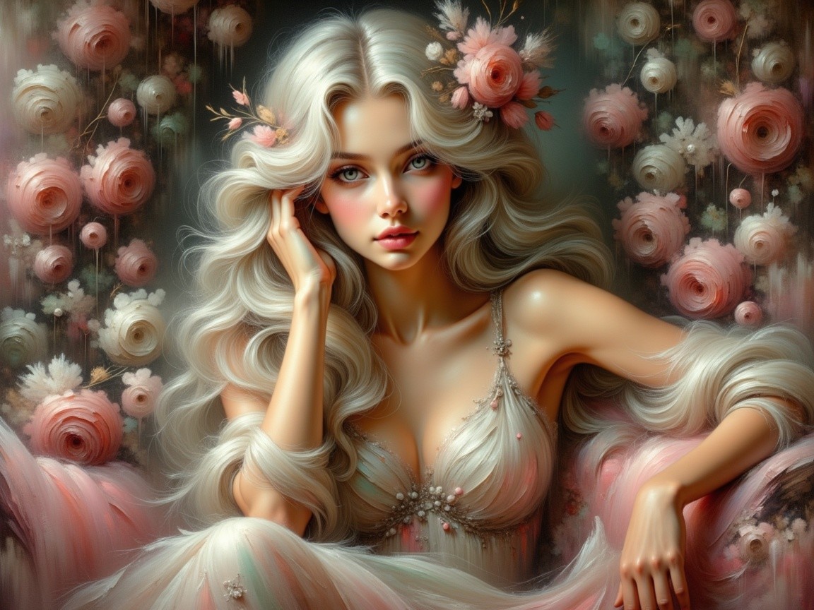 Portrait of a Young Woman with Floral Accents