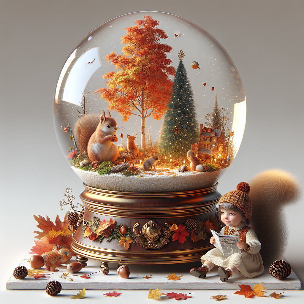 Whimsical Autumn Scene in a Glass Snow Globe