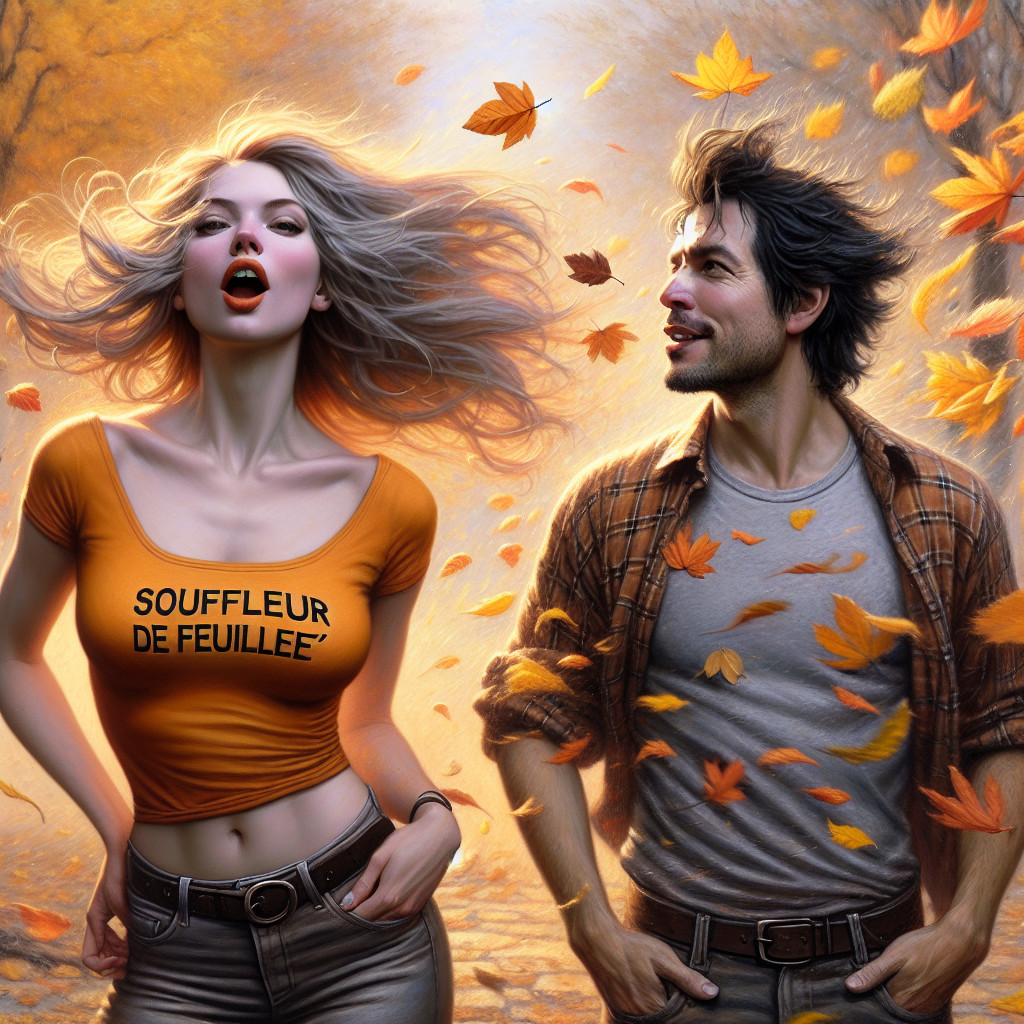 Autumn Scene with Joyful Couple in Leafy Pathway
