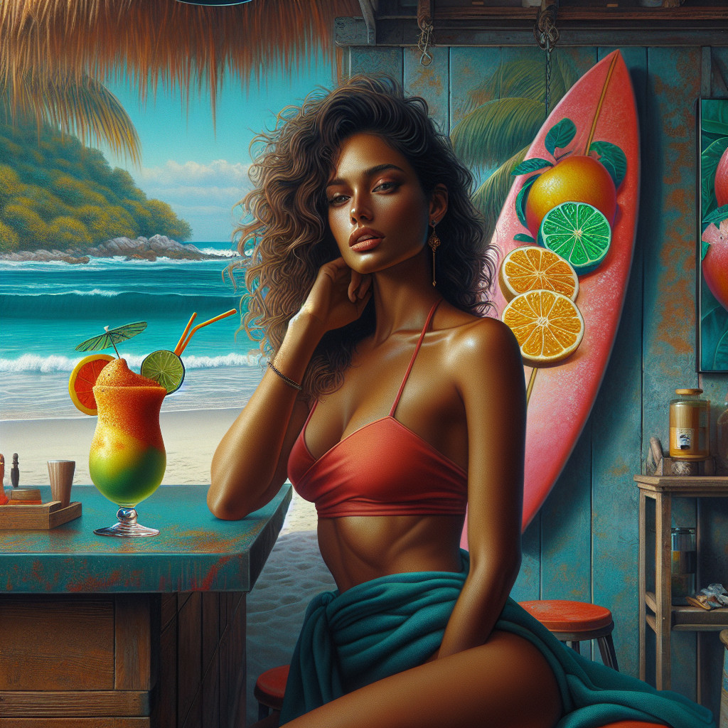 Tropical Beach Bar Scene with Vibrant Cocktails