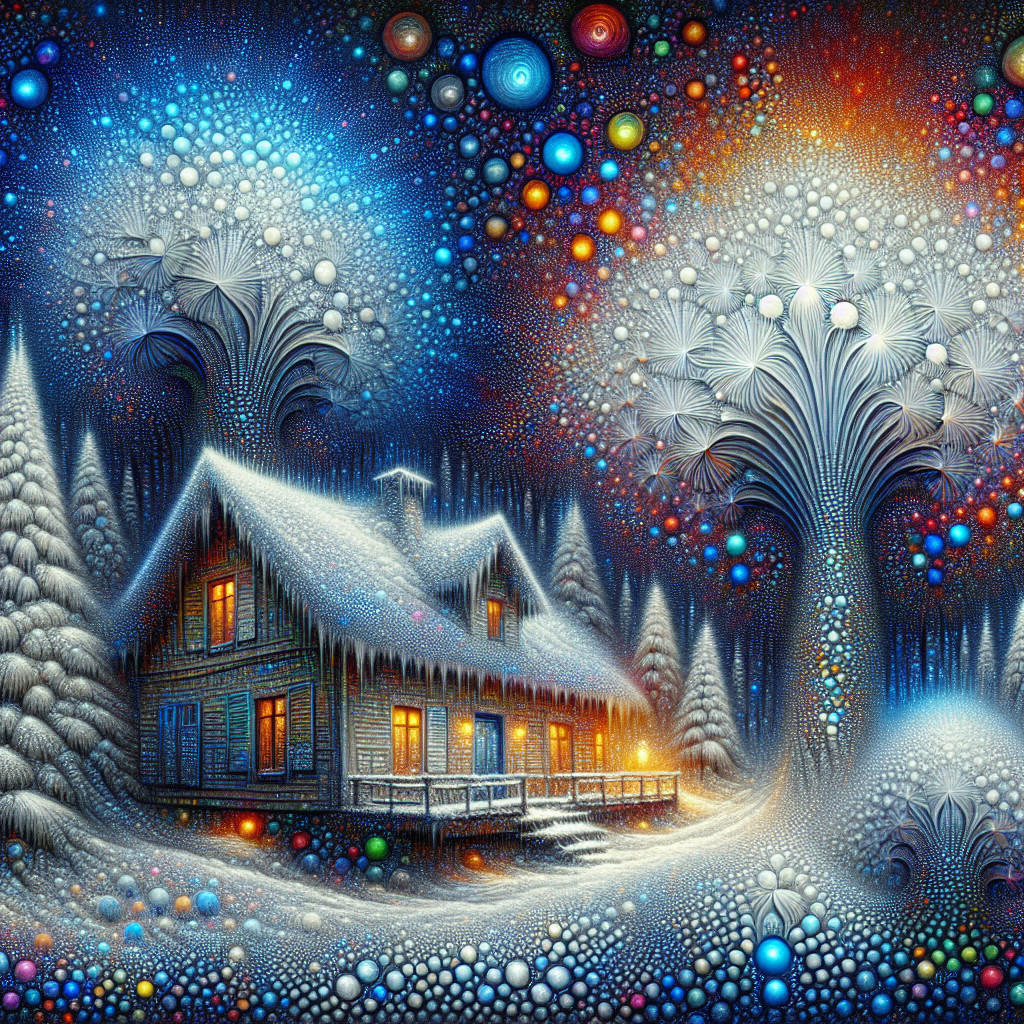 Cozy House in a Magical Winter Landscape Scene