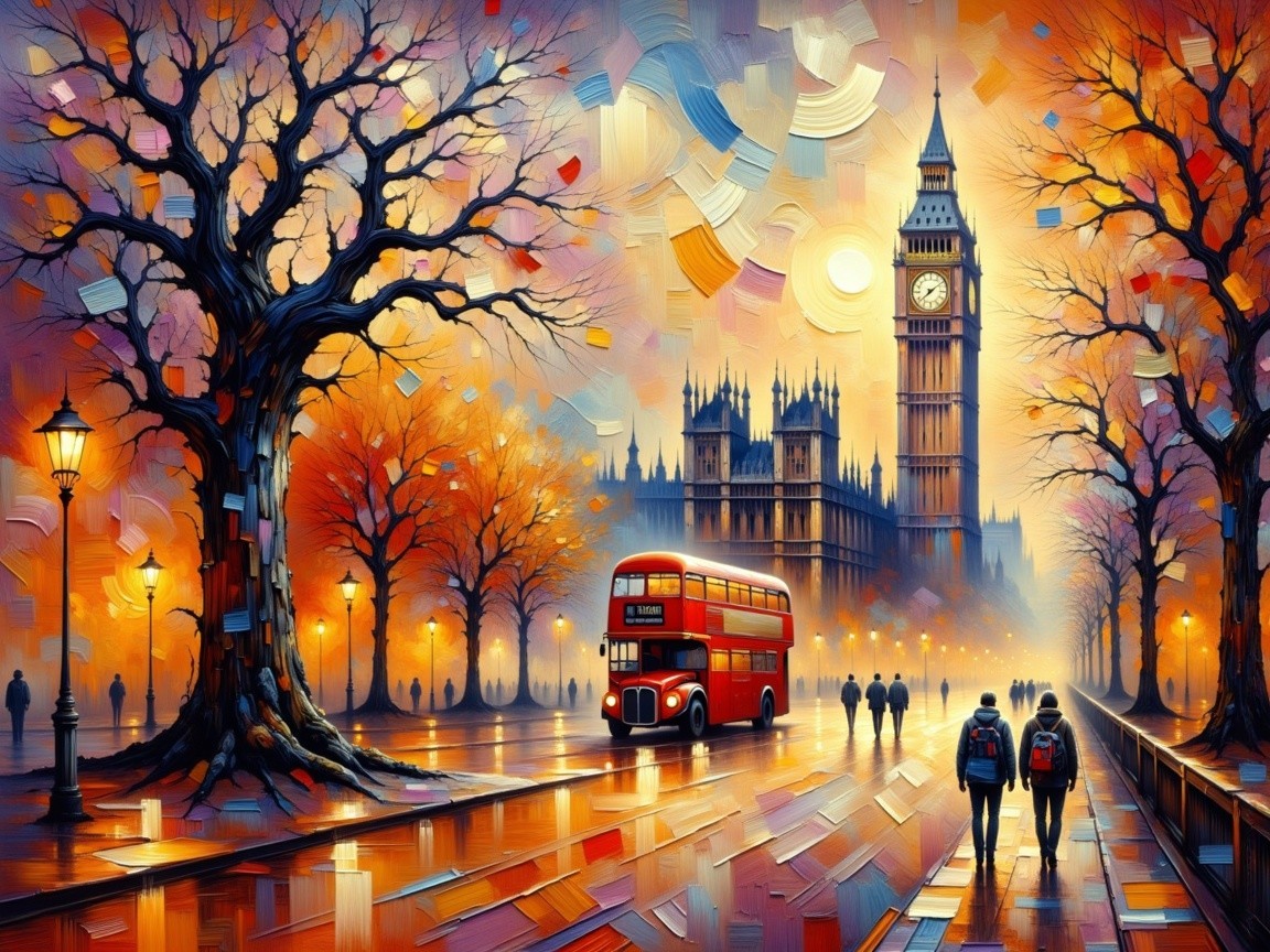 Autumn Scene in London with Big Ben and Parliament