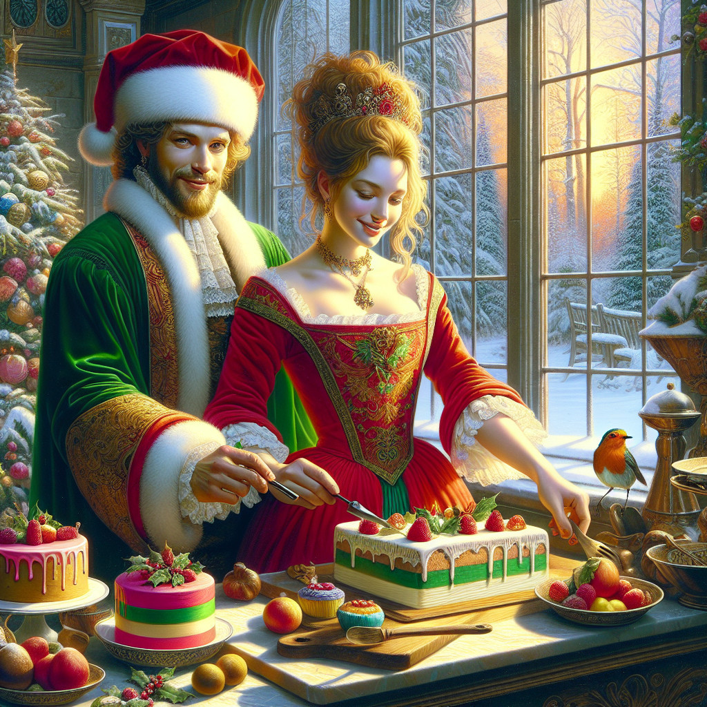 Cozy Holiday Scene with Decorated Room and Cake