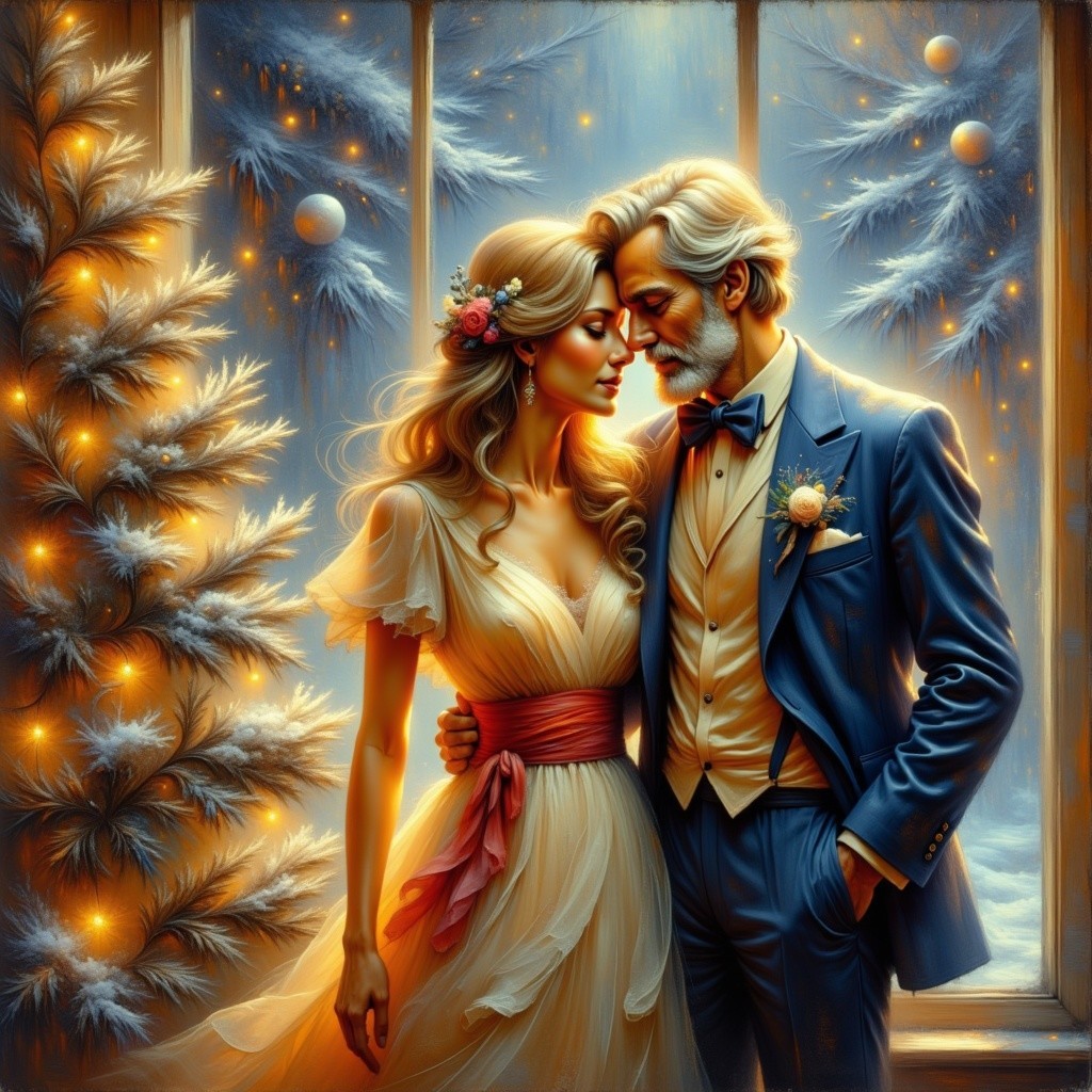 Romantic Oil Painting of a Couple in Warm Light
