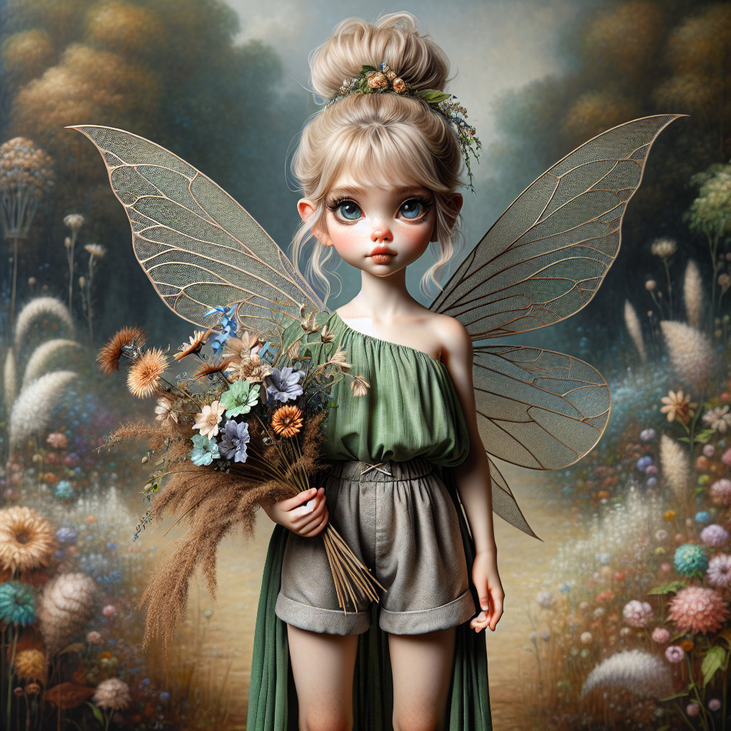 Whimsical Fairy Girl in an Enchanted Garden Scene