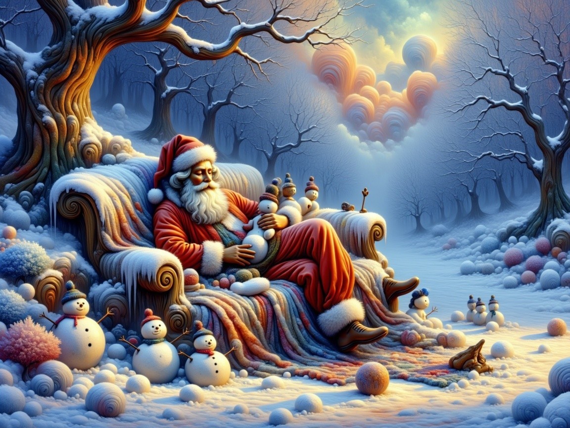Detailed Digital Painting of Santa Claus in Snow