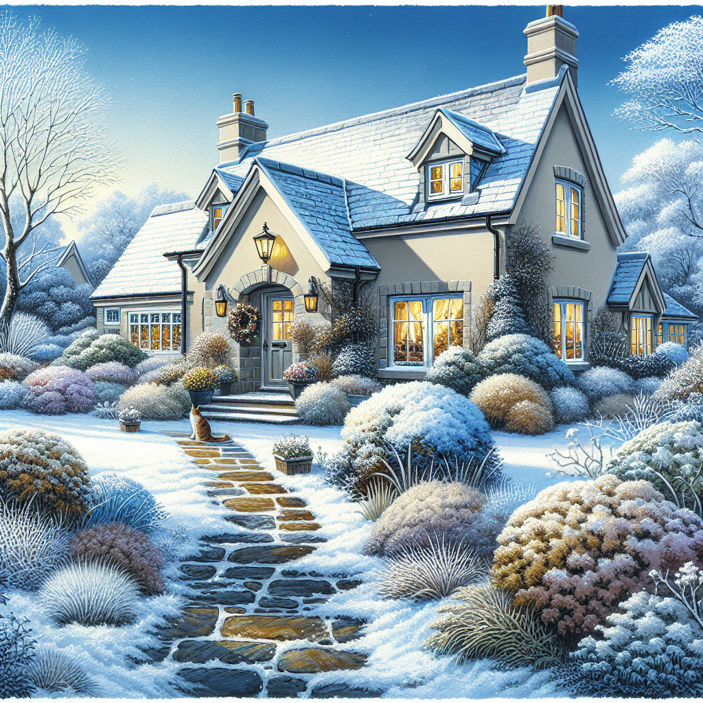 Cozy Country House Christmas Illustration in Snowy Winter