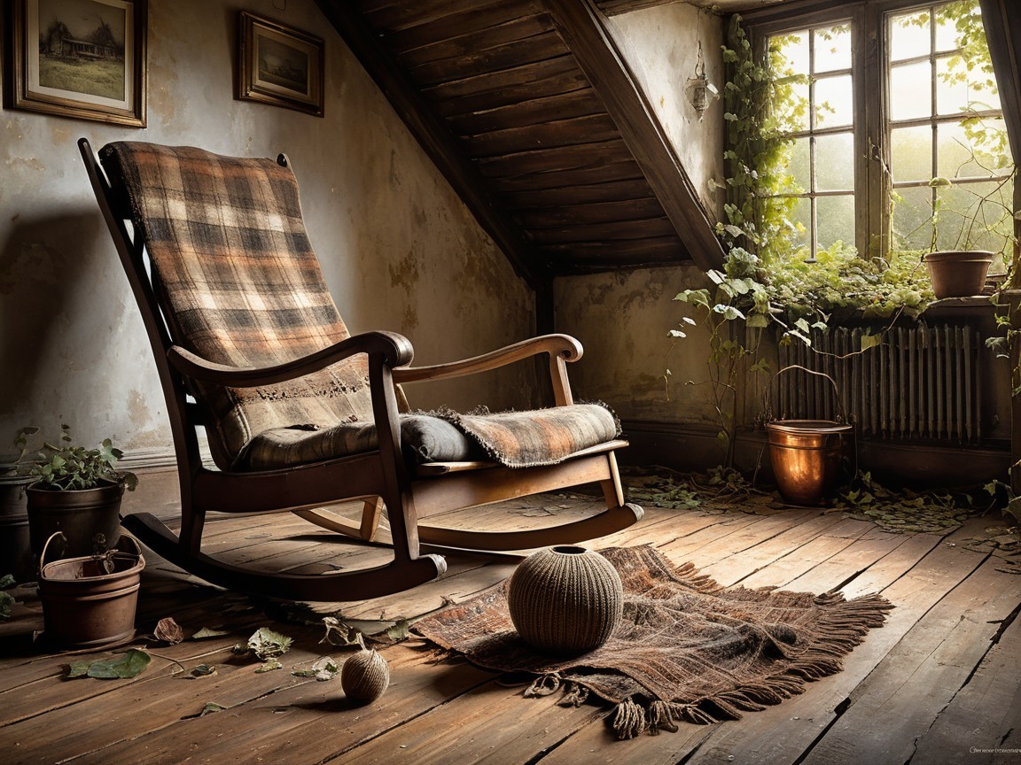 Cozy Rustic Room with Rocking Chair and Greenery