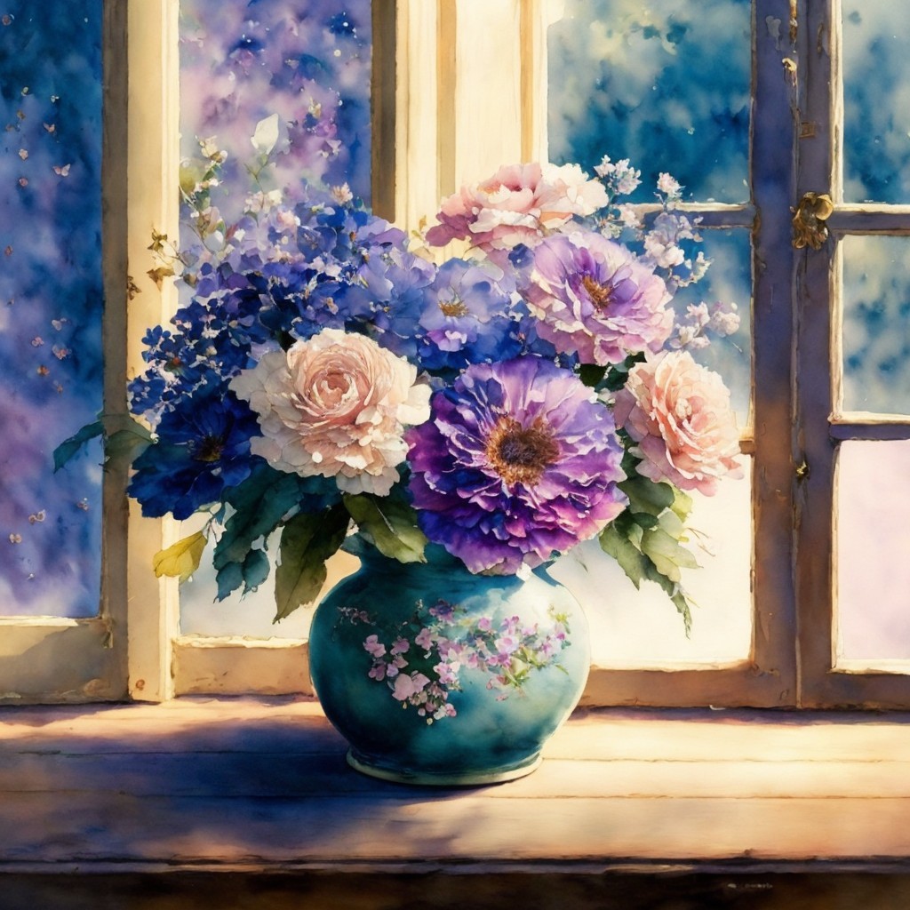 Vibrant bouquet of flowers in a turquoise vase
