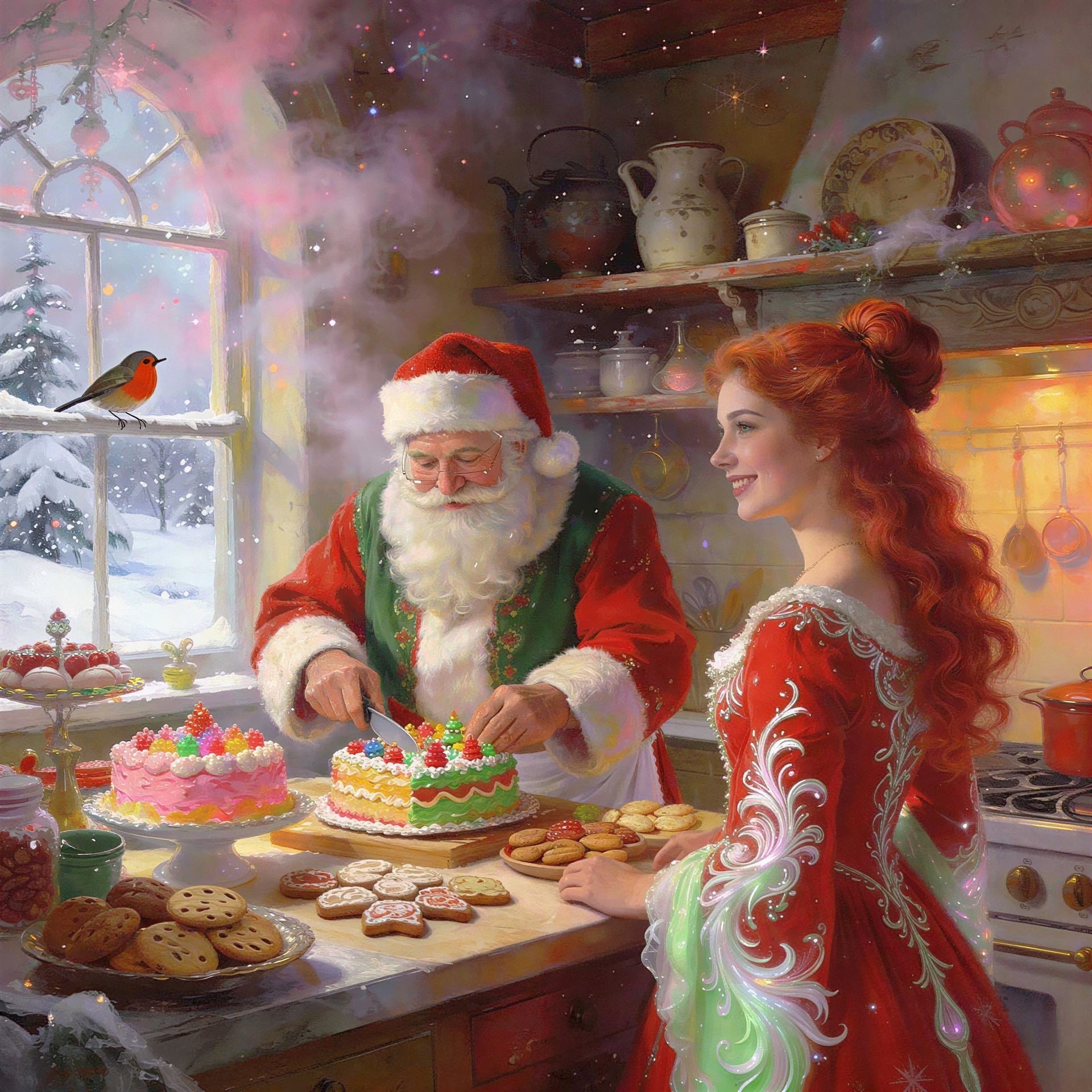 Christmas Baking in a Cozy Kitchen with Snowflakes